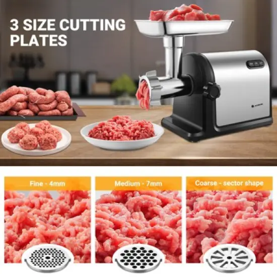 3000W Electric Meat Mincer, Grind 2 lbs/min, Heavy-Duty Multipurpose Stainless Steel Meat Grinder with 3 Grinding Plates, 3 Sausage Tubes & Kubbe Kit image {4}