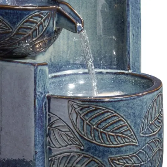 John Timberland Summer Leaves Cascading Bowls Modern Outdoor Floor Water Fountain with LED Light 26" for Yard Garden Patio Deck Porch House Exterior image {3}