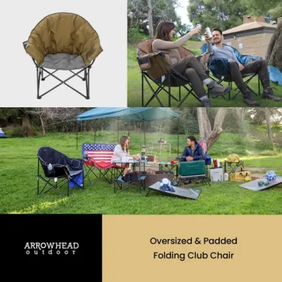 Arrowhead Outdoor Oversized Heavy-Duty Club Folding Camping Chair w/External Pocket, Cup Holder, Portable, Padded, Moon, Round, Bag (Wrangler Brown) image {5}