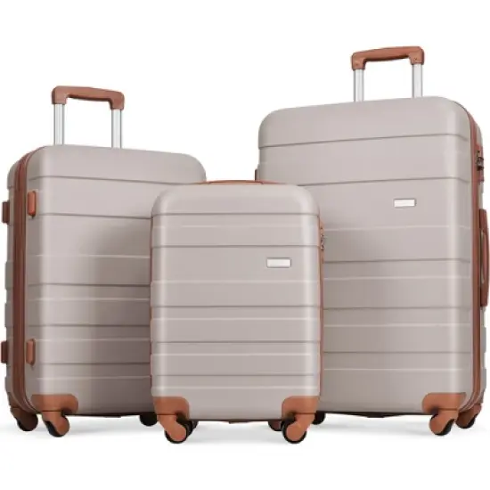 YOOCOZZ 3 Piece Hardshell Luggage Sets with TSA Lock，Spinner Wheels and ABS Construction-Light Brown image {9}