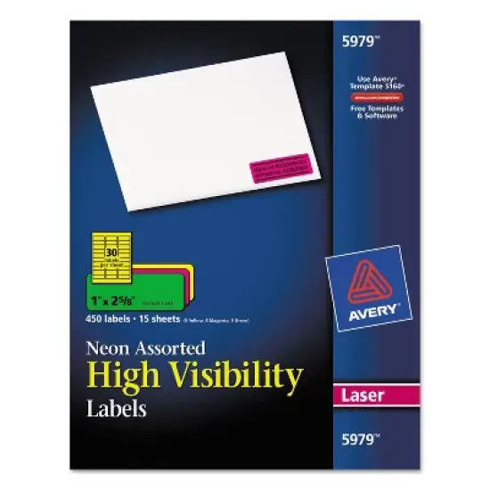 Avery High-Visibility Permanent ID Labels Laser 1 x 2 5/8 Asst. Neon 450/Pack 5979 image {7}