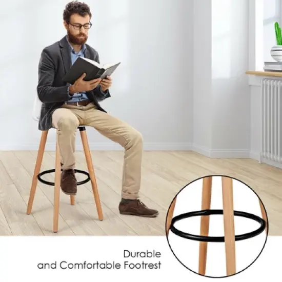 Costway Set of 2 Mid Century Barstool 28.5" Dining Pub Chair w/Leather Padded Seat White image {7}