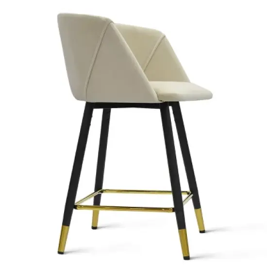 24" Chole Armrest Upholstered 360&deg; Swivel Counter Height stool Combine with Black and Gold Legs (Set Of 2)-The Pop Maison image {2}