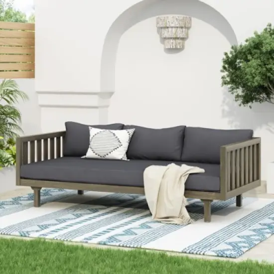 DSVIMOY Daybed, 3 Seater Daybed Conversation Set with Rattan Arms, Gray, 67.5"*32"*24.25" image {1}