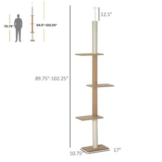 Resenkos Floor-to-Ceiling Cat Tree Cat Climbing Tower with Sisal-Covered Scratching Posts Natural Cat Tree Activity Center, Light brown image {8}