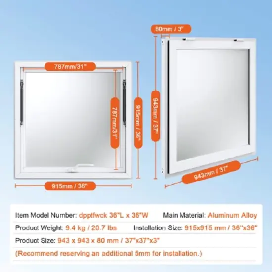 VEVOR Concession Window for Food Truck, 36"x36" Aluminum Alloy Food Truck Service Window, Up to 85 Degrees Stand Serving Window with Awning Door image {7}