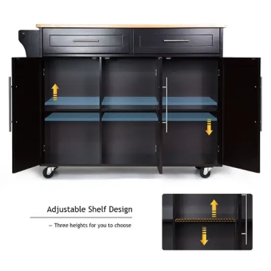 Costway Kitchen Island Trolley Cart Wood Top Rolling Storage Cabinet w/Knife Block WhiteBrown image {4}