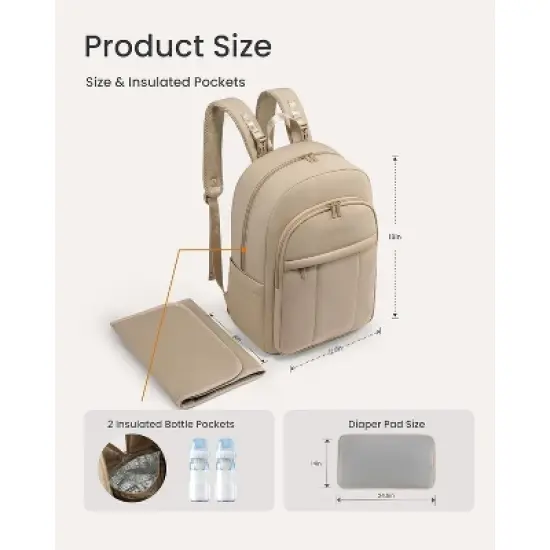 Itopfox Lightweight Puffy Diaper Backpack with Changing Pad, Large Capacity Waterproof Travel Bag for Moms, Coffee Brown image {4}