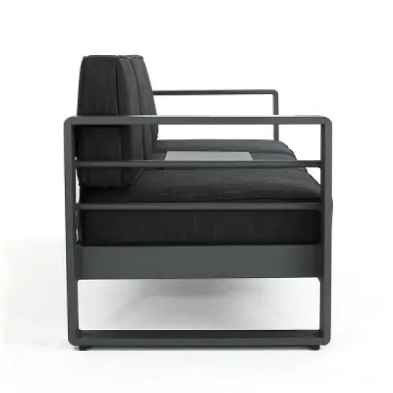 GDFStudio Omar 4 Piece Modern Outdoor Aluminum Conversation Set with Convertible Tray and Coffee Table image {6}