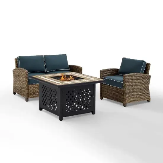 3pc Bradenton Outdoor Steel Fire Pit Set Navy/Weathered Brown - Crosley image {6}