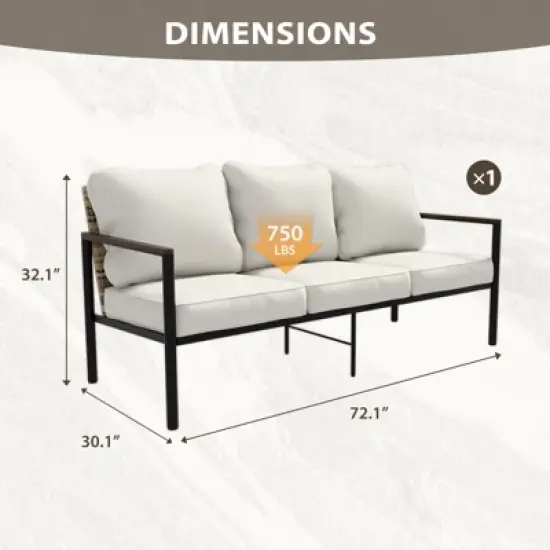 EAGLE PEAK Sunset Dune Collection Modern Outdoor Furniture Sofa, 3-Seat Wicker Patio Couch with Cushions image {1}