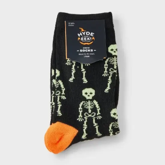Women's Glow-in-the-Dark Skeletons Halloween Crew Socks - Hyde and EEK! Boutique&trade; Black/Orange 4 - 10 image {1}