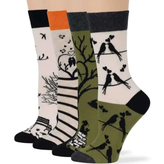 Women Cotton Calf Patterned Socks - 4 Pack - Coffee, Puppy, Flowers, Birds, Cat - Shoe Size 5-9 M, 8-12 L - Multicolors | 7BIGSTARS KINGDOM image {11}