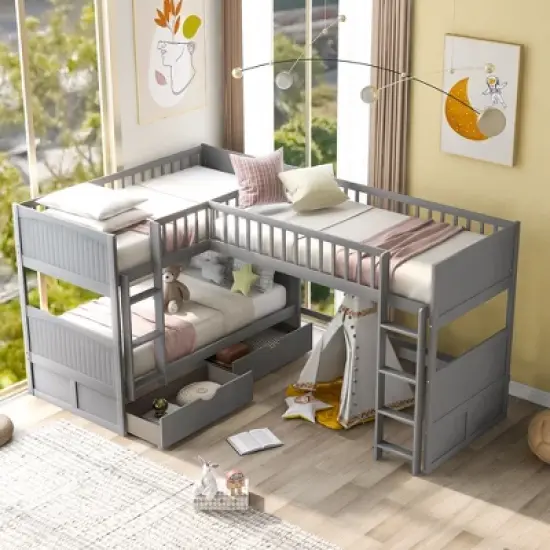 Twin over Twin Bunk Bed with Twin Size Loft Bed with 2 Drawers - ModernLuxe image {1}