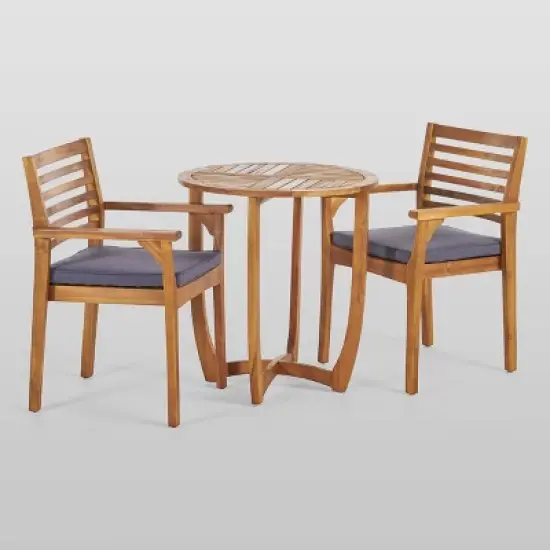 Casa 3pc Acacia Bistro Set - Teak/Dark Gray - Christopher Knight Home image {1}