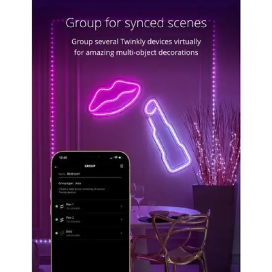 Twinkly Flex 7ft, LED Tube Multi Color, RGB LED Strip Flexible, Compatible with Alexa & Google, 16 M+ Colors, USB C Power, App Mapping, White Wire image {6}