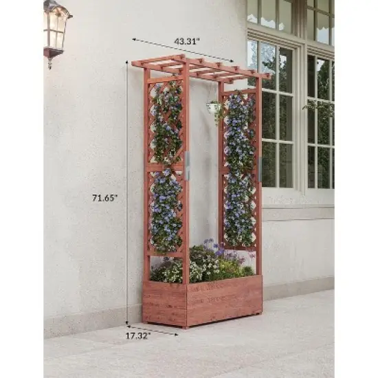 Freestanding Raised Garden Bed with Trellis, Elevated Wood Planter Box, 4 Drainage Holes for Climbing Plants, Vines, Flowers & Vegetables image {7}