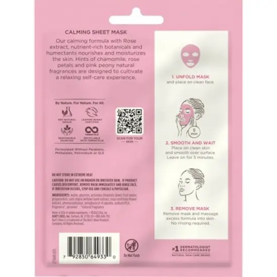 Burt's Bees Calming Face Sheet Mask - Rose image {1}