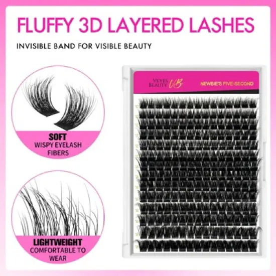 VEYESBEAUTY VBXtreme  Lash Clusters Fluffy Individual Lash Extensions 3D Layered Volume Eyelashes Thin & Invisible Faux Mink Lash Mixed Length 10-18mm image {4}