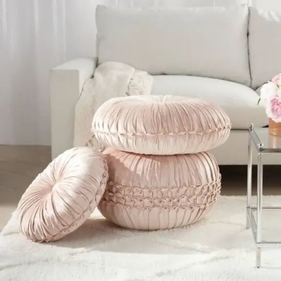 Sofia Pin Tuck Velvet Round Floor Cushion - Mina Victory image {4}