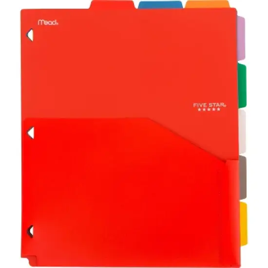 Five Star 8-Tab Binder Dividers with Pocket Multicolor: Polypropylene Filing Accessories, 11.5" x 9.75", 8-Pack image {1}