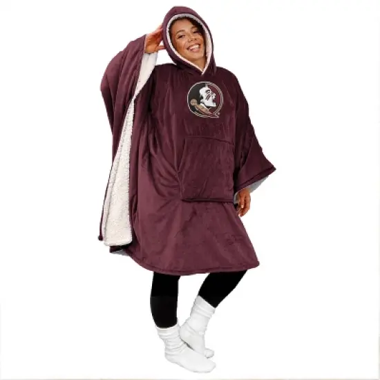 NCAA Florida State Seminoles Team Color Bloncho with Logo Patch and Faux Shearling Inside Throw Blanket image {3}