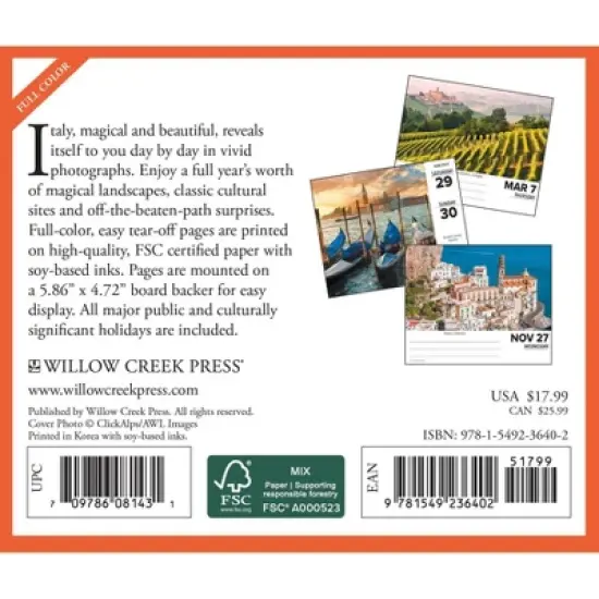 Willow Creek Press 2024 Daily Desk Calendar 5.2"x6.2" Italy image {1}