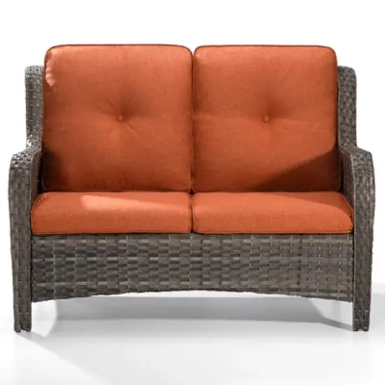 UPTIOT 49'' Polyethylene (PE) Wicker Outdoor Loveseat Orange image {1}