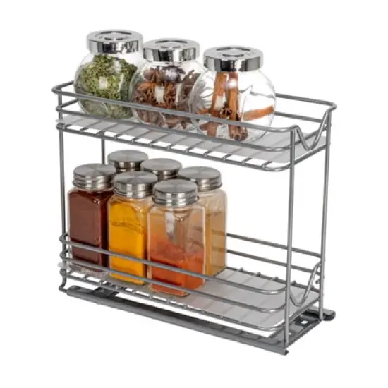 Glidez Powder-Coated Steel Pull-Out/Slide-Out Storage Organizer with Plastic Liners for Spice Rack Use - 2 -Tier Design image {6}