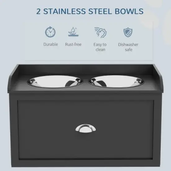 INFURNIC Pet Bowl Elevated Feeding Station with Storage Drawer Stainless Steel Bowls for Large Dogs, Black, 23.5"*11.8"*14.3" image {3}