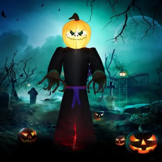 7' Halloween Inflatable Outdoor Decoration Reaper Ghost Pumpkin, Blow Up LED Yard Decor for Garden, Lawn, Party, Holiday, Waterproof image {7}
