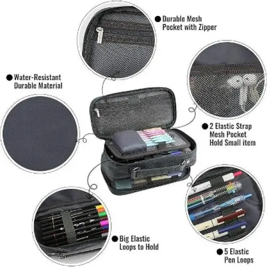 Pencil Case, Large Capacity Pencil Case Organizer; Double Zipper Storage Bag; Big Pencil Pouch image {4}