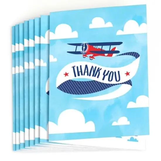 Big Dot of Happiness Taking Flight - Airplane - Vintage Plane Baby Shower or Birthday Party Thank You Cards (8 count) image {1}