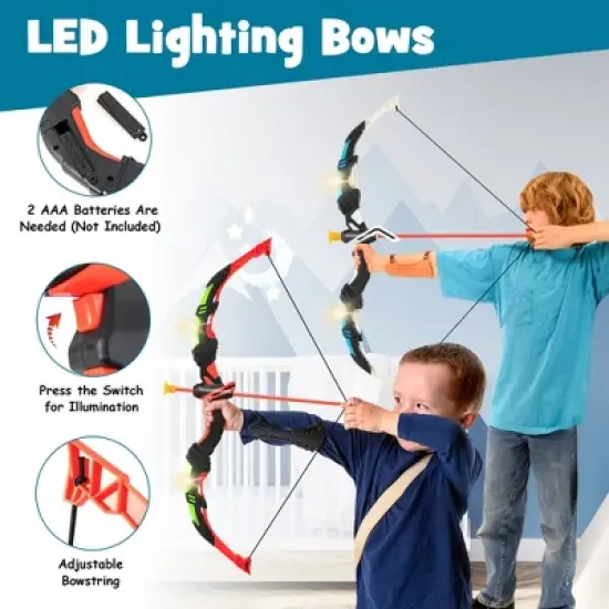 Costway 2-Pack Bow and Arrow Set for Kids LED Light Up Archery Toy with 20 Suction Arrows image {4}