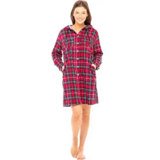Women's Soft Warm Flannel Sleep Shirt with Hood, Button Down Pajama Top image {1}