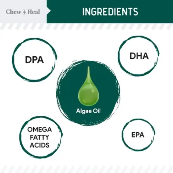 Chew + Heal Vegan Single Ingredient EPA & DHA Omega-3 Algae Oil Skin & Coat Supplement for Dogs, 4-fl oz bottle image {1}