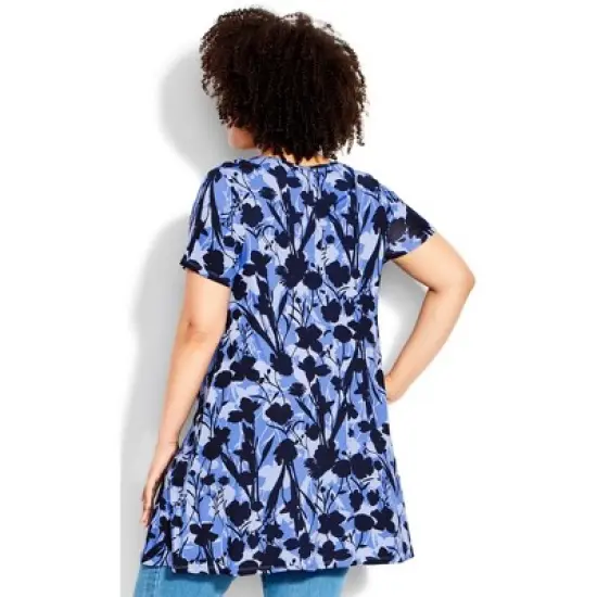 Women's Plus Size Love Swing Print Tunic  - Stem Vase Blue | EVANS image {1}