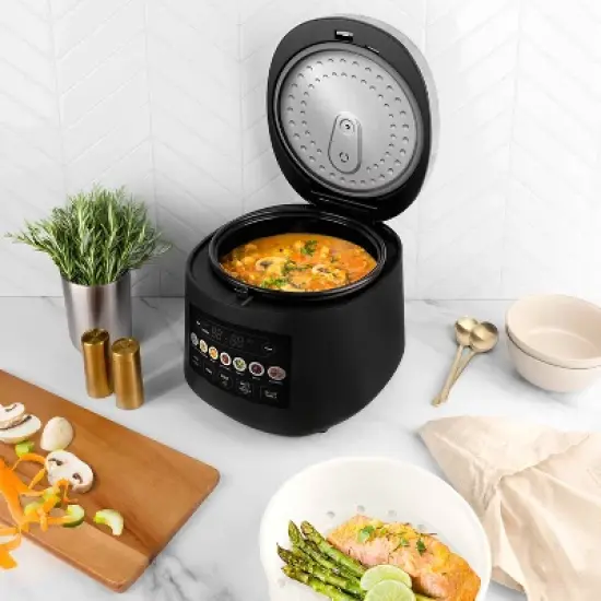 Aroma 20 Cup Digital Rice Cooker Black: Stainless Steel, Small Tray, Steamer for Food, Rice Maker, Removable Lid image {6}
