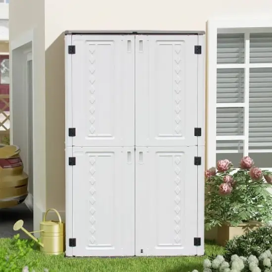 WELLFOR 385 gal Vertical Double Door Deck Box Beige image {5}