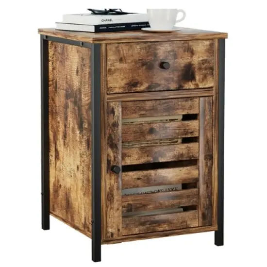 Costway Nightstand with Drawer Cabinet Adjustable Shelf Industrial Side Table Rustic image {8}