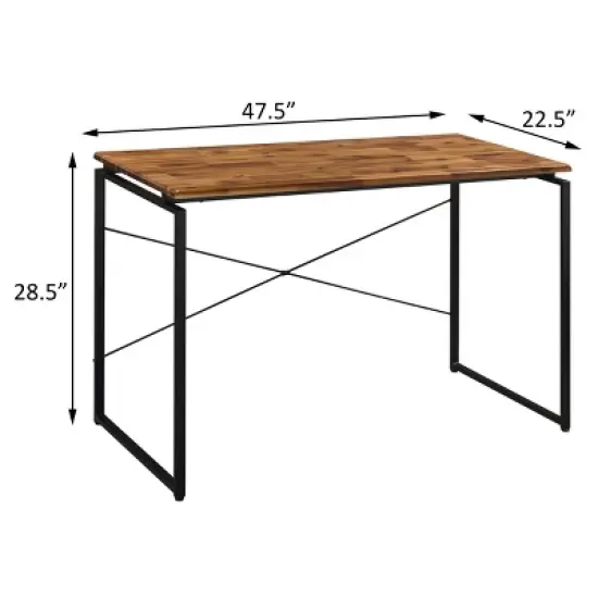 GlasFlength Desks Metal Frame Rustic Computer Desk Gaming Desk Home Office Desk Simple Design for Small Spaces, Brown, 47.5"*22.5"*28.5" image {4}