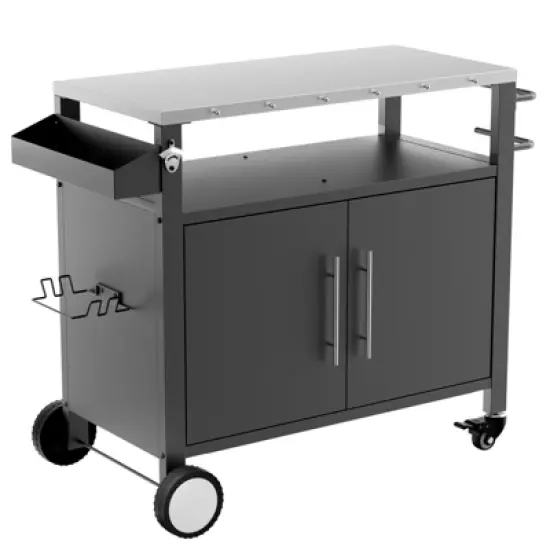 Outdoor Grill Cart with Stainless Steel Sink, Rolling Kitchen Island on Wheels with Storage, Patio Bar Cart Sink Station for Backyard Garden image {1}