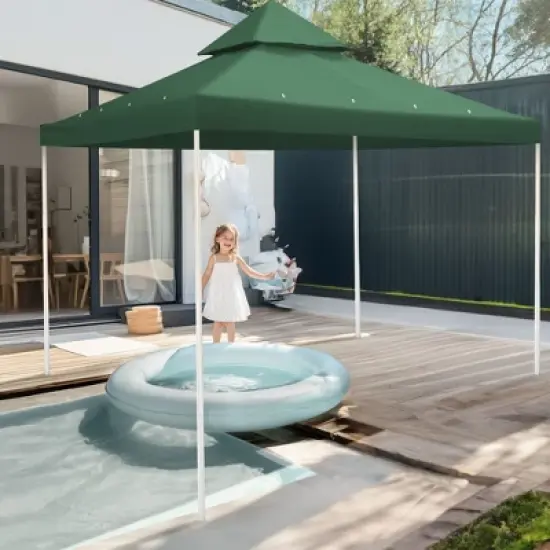 Yescom 8x8Ft 2-Tier Gazebo Top Replacement UV30+ for 2 Tier Outdoor Patio Canopy Cover Party Backyard Garden Green image {7}