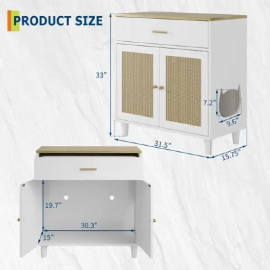 Cat Litter Box Enclosure with Drawer, Hidden Litter Box Furniture, Indoor Cat Washroom, Decorative Side End Table, Fit Most Cat and Litter Box image {2}