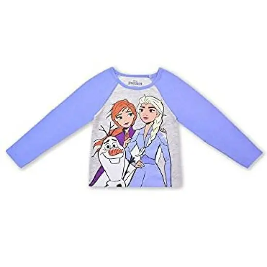 Disney Girl's Frozen Elsa, Anna, and Olaf 2 Piece Graphic Printed Long Sleeve Tee Shirt and Jogger Pants for kids image {3}