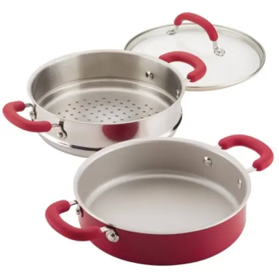 Rachael Ray Create Delicious 3qt Covered Sauteuse & Steamer Red image {1}