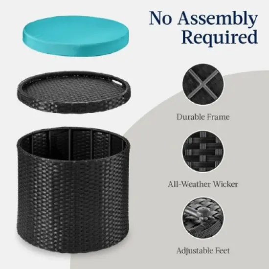 Best Choice Products Round Wicker Ottoman, Multipurpose Furniture w/ Removable Cushion, Steel Frame image {6}