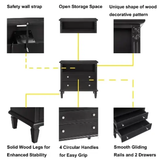NicBex Nightstand with Charging Station,Side Table with USB Ports&Outlets,Night Stand with Drawers&Open Shelf,Fluted Pilasters End Table for Bedroom image {2}