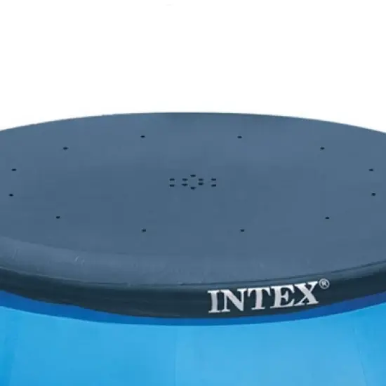 Intex 10 Foot Easy Set Round Durable Above Ground Swimming Pool Debris Vinyl Cover with 12 Inch Overhang and Drain Holes, Blue image {3}