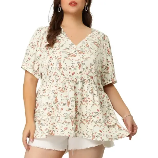 Agnes Orinda Women's Plus Size Blouse Floral Layered Flare Hem Casual Peplum Tops image {6}
